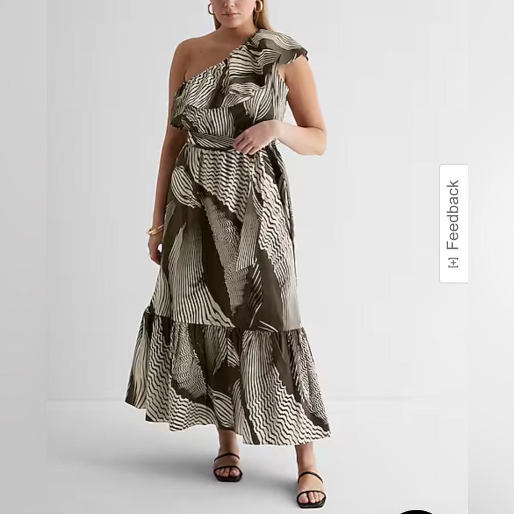 One Shoulder Ruffle Tie Waist Poplin Maxi Dress